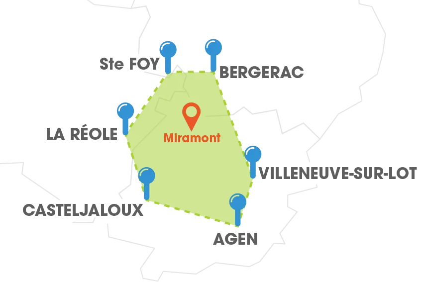 carte zone intervention societe de nettoyage talian proprete la reole casteljaloux marmande agen villeneuve sur lot bergerac tonneins sainte foy la grande aiguillon